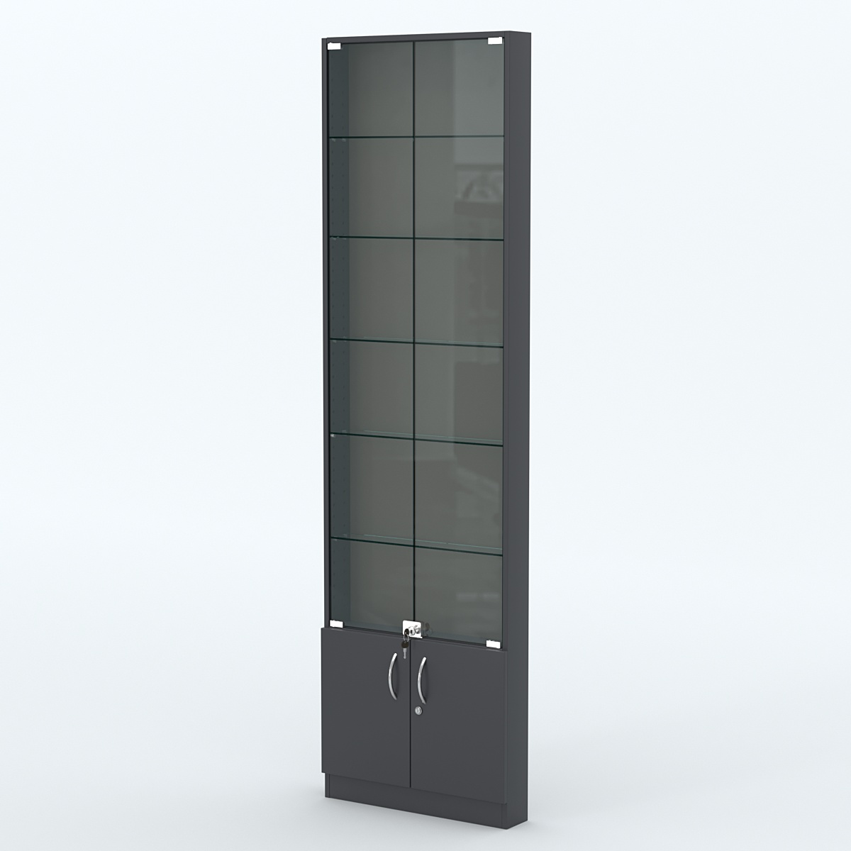 Торговая витрина с 5-ю стеклянными полками 100x600 мм серии NEXT-5 №1 (З/C - ДВП) Антрацит