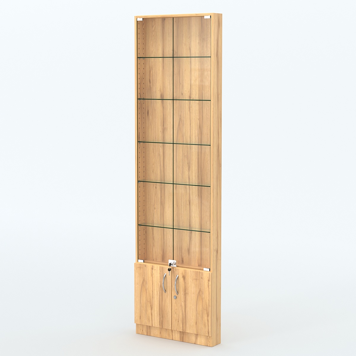 Торговая витрина с 5-ю стеклянными полками 100x600 мм серии NEXT-5 №1 (З/C - ДВП) Дуб Золотистый