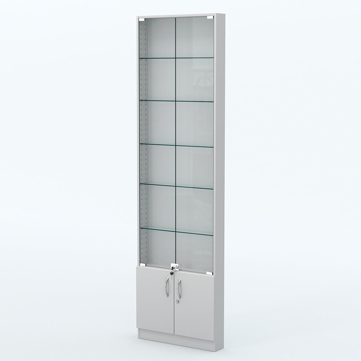 Торговая витрина с 5-ю стеклянными полками 100x600 мм серии NEXT-5 №1 (З/C - ДВП) Серый