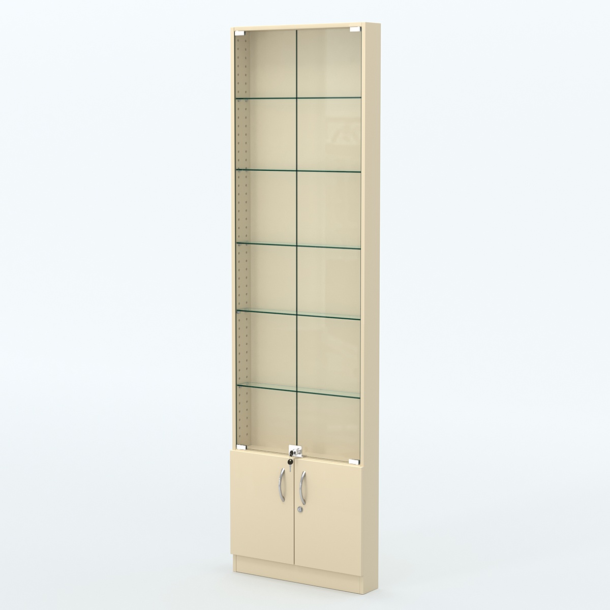 Торговая витрина с 5-ю стеклянными полками 100x600 мм серии NEXT-5 №1 (З/C - ДВП) Крем Вайс