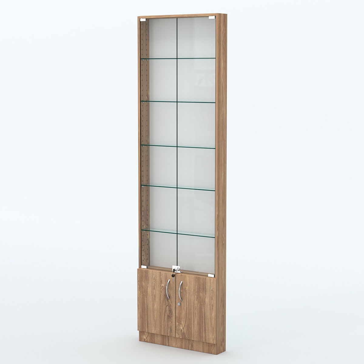 Торговая витрина с 5-ю стеклянными полками 100x600 мм серии NEXT-5 №1 (З/C - ДВП) Дуб Канзас коричневый