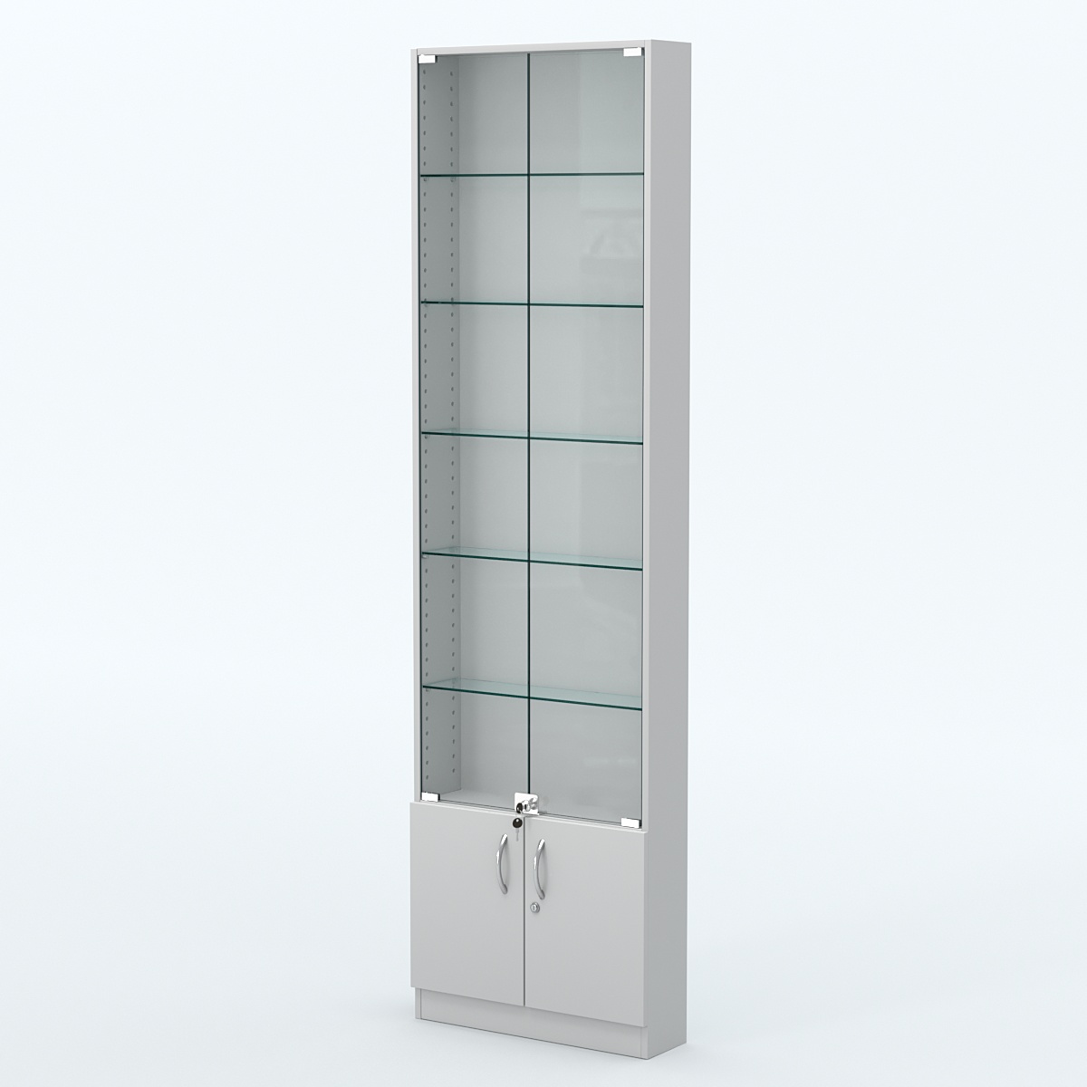 Торговая витрина с 5-ю стеклянными полками 150x600 мм серии NEXT-5 №2 (З/C - ДВП) Серый