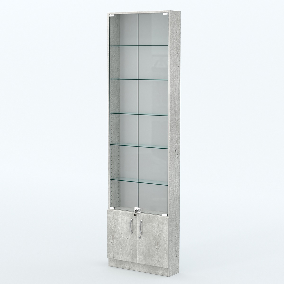 Торговая витрина с 5-ю стеклянными полками 150x600 мм серии NEXT-5 №2 (З/C - ДВП) Метрополитан Грей