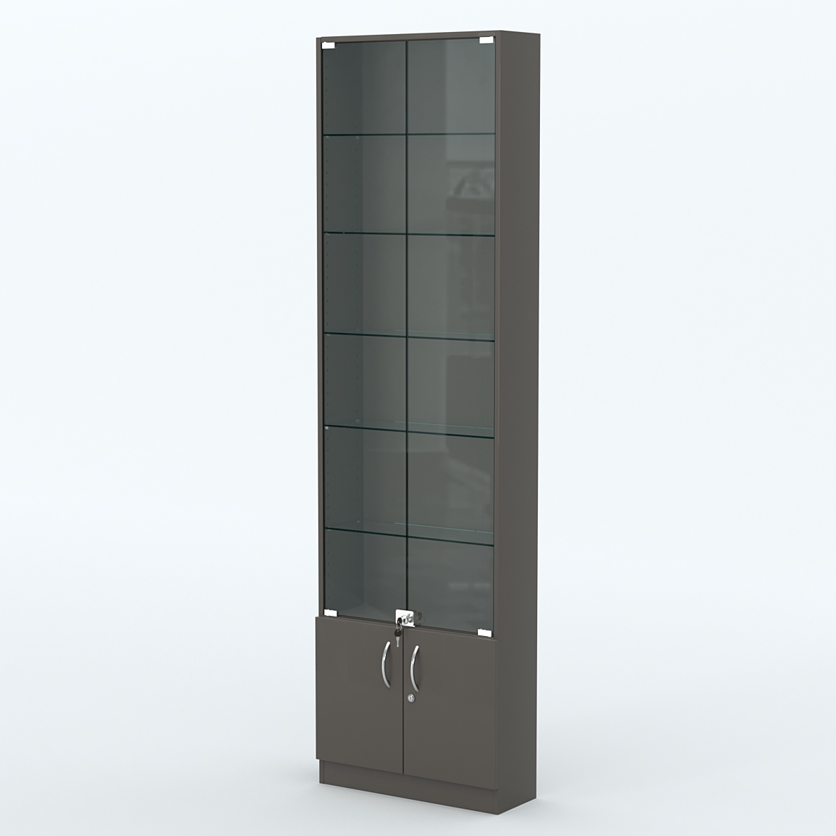 Торговая витрина с 5-ю стеклянными полками 200x600 мм серии NEXT-5 №3 (З/C - ДВП) Черный