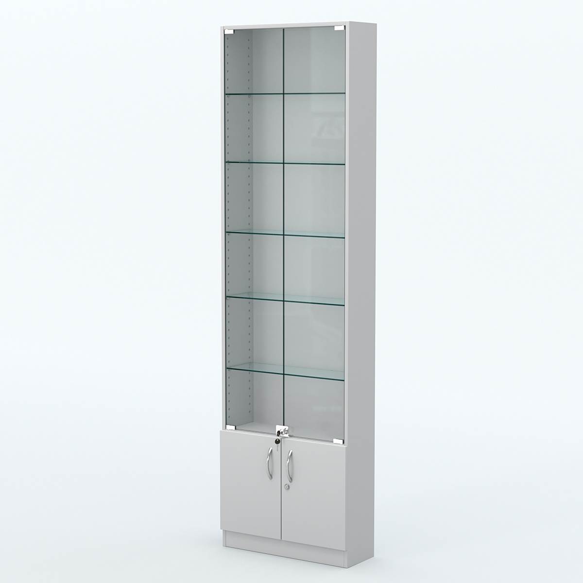 Торговая витрина с 5-ю стеклянными полками 200x600 мм серии NEXT-5 №3 (З/C - ДВП) Серый