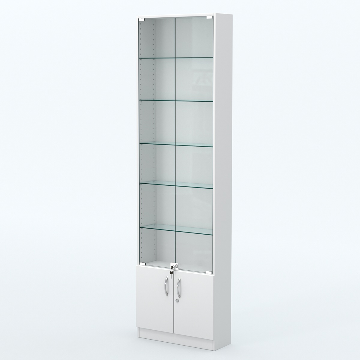 Торговая витрина с 5-ю стеклянными полками 200x600 мм серии NEXT-5 №3 (З/C - ДВП) Белый