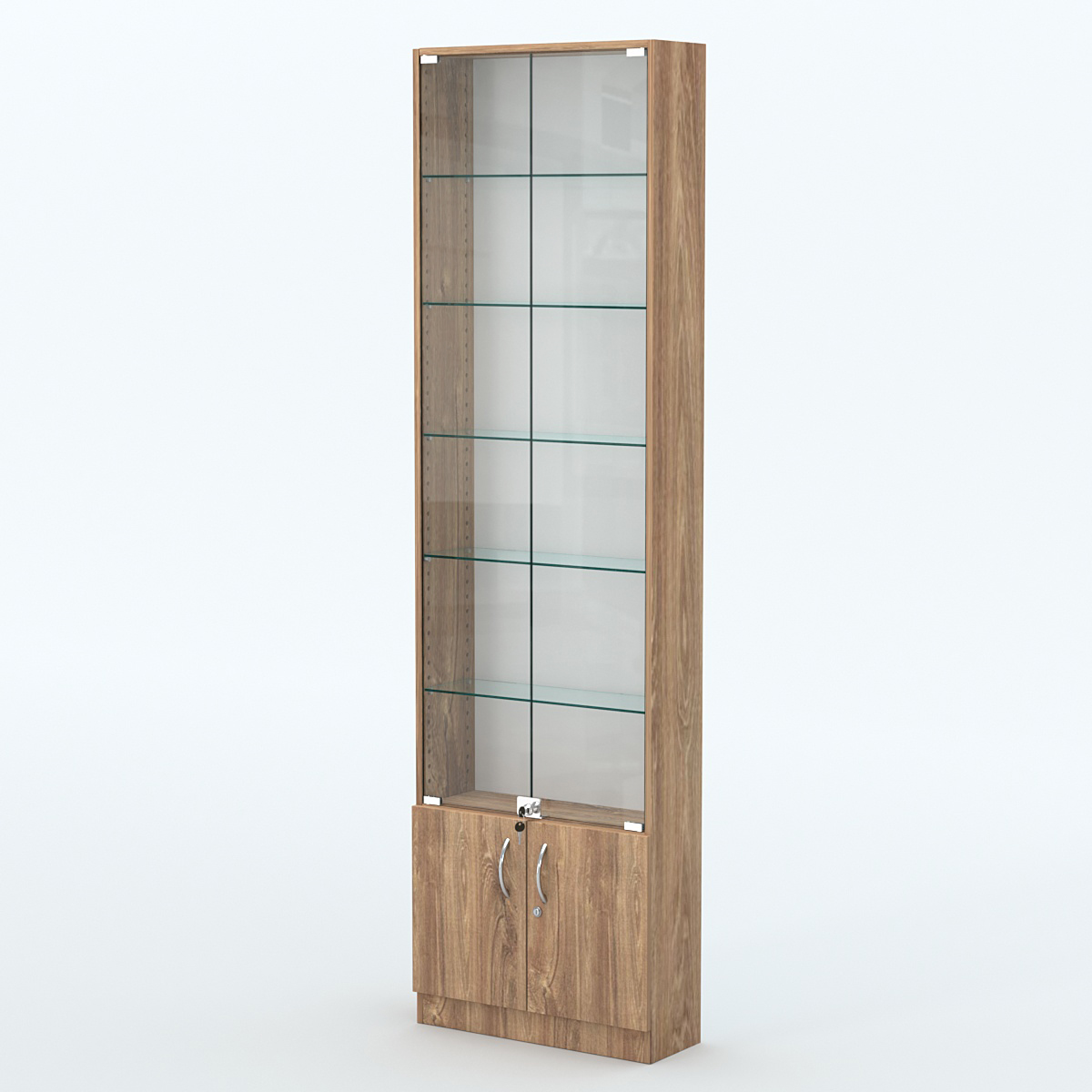 Торговая витрина с 5-ю стеклянными полками 200x600 мм серии NEXT-5 №3 (З/C - ДВП) Дуб Канзас коричневый