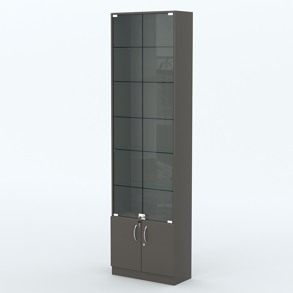 Торговая витрина с 5-ю стеклянными полками 250x600 мм серии NEXT-5 №4 (З/C - ДВП) Черный