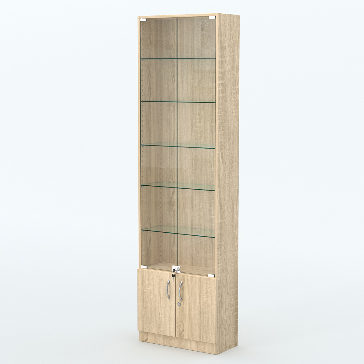 Торговая витрина с 5-ю стеклянными полками 250x600 мм серии NEXT-5 №4 (З/C - ДВП) Дуб сонома