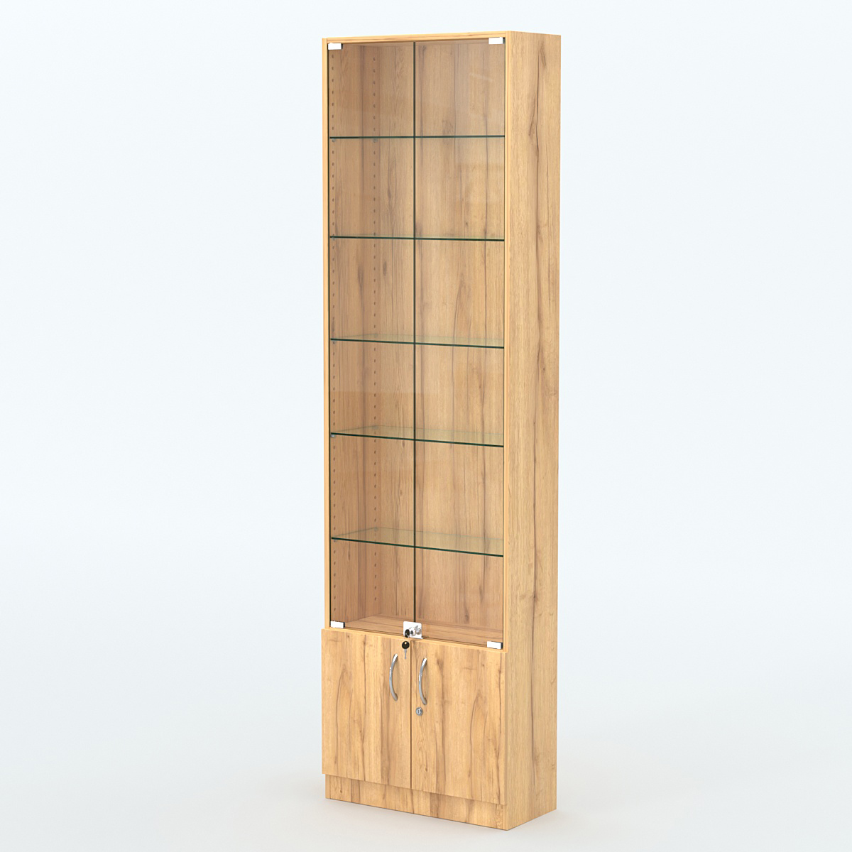 Торговая витрина с 5-ю стеклянными полками 250x600 мм серии NEXT-5 №4 (З/C - ДВП) Дуб Золотистый