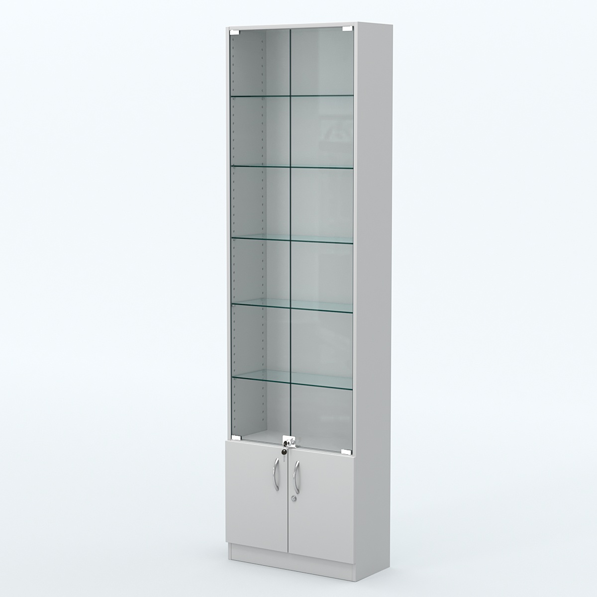 Торговая витрина с 5-ю стеклянными полками 250x600 мм серии NEXT-5 №4 (З/C - ДВП) Серый