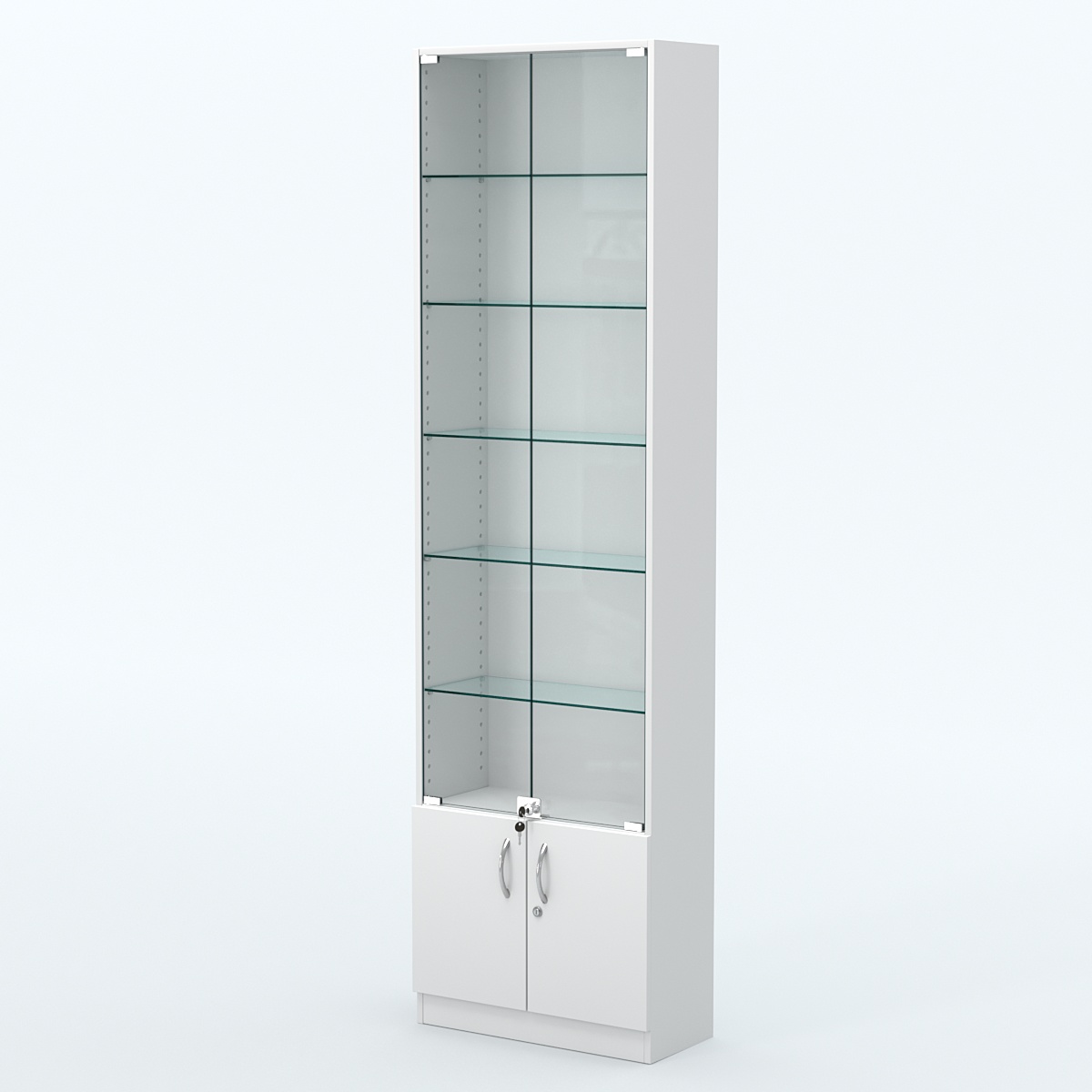 Торговая витрина с 5-ю стеклянными полками 250x600 мм серии NEXT-5 №4 (З/C - ДВП) Белый