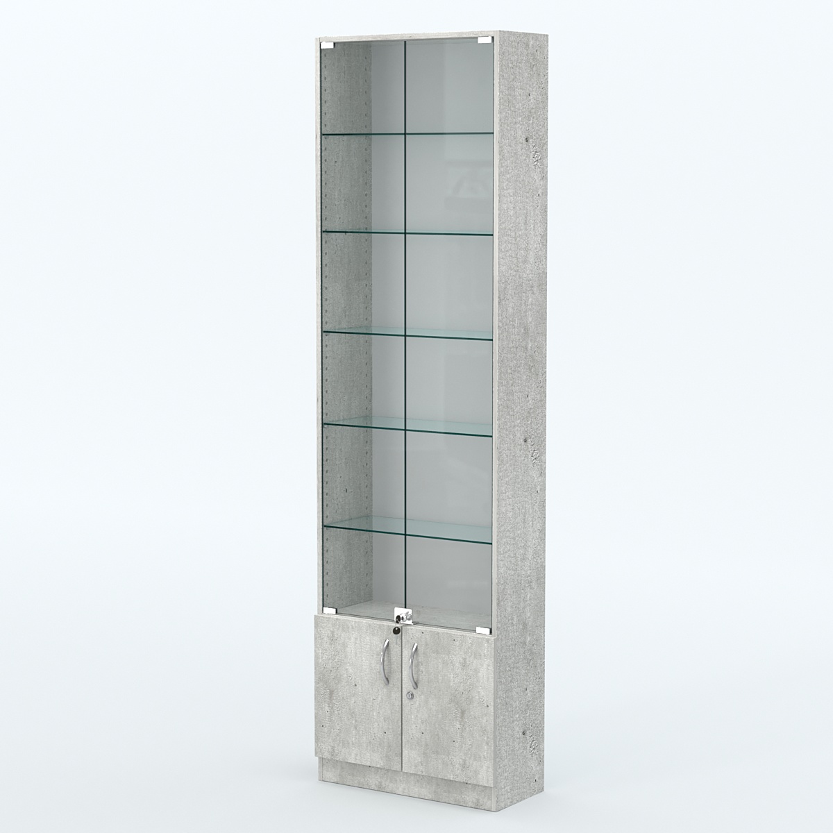 Торговая витрина с 5-ю стеклянными полками 250x600 мм серии NEXT-5 №4 (З/C - ДВП) Метрополитан Грей