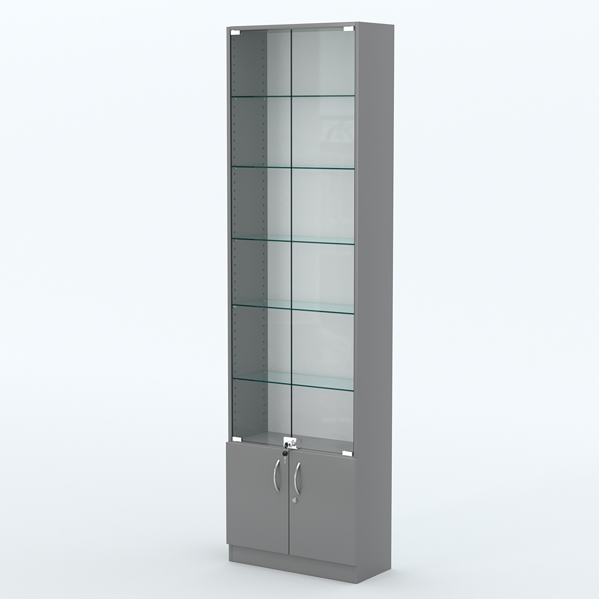 Торговая витрина с 5-ю стеклянными полками 250x600 мм серии NEXT-5 №4 (З/C - ДВП) Темно-Серый