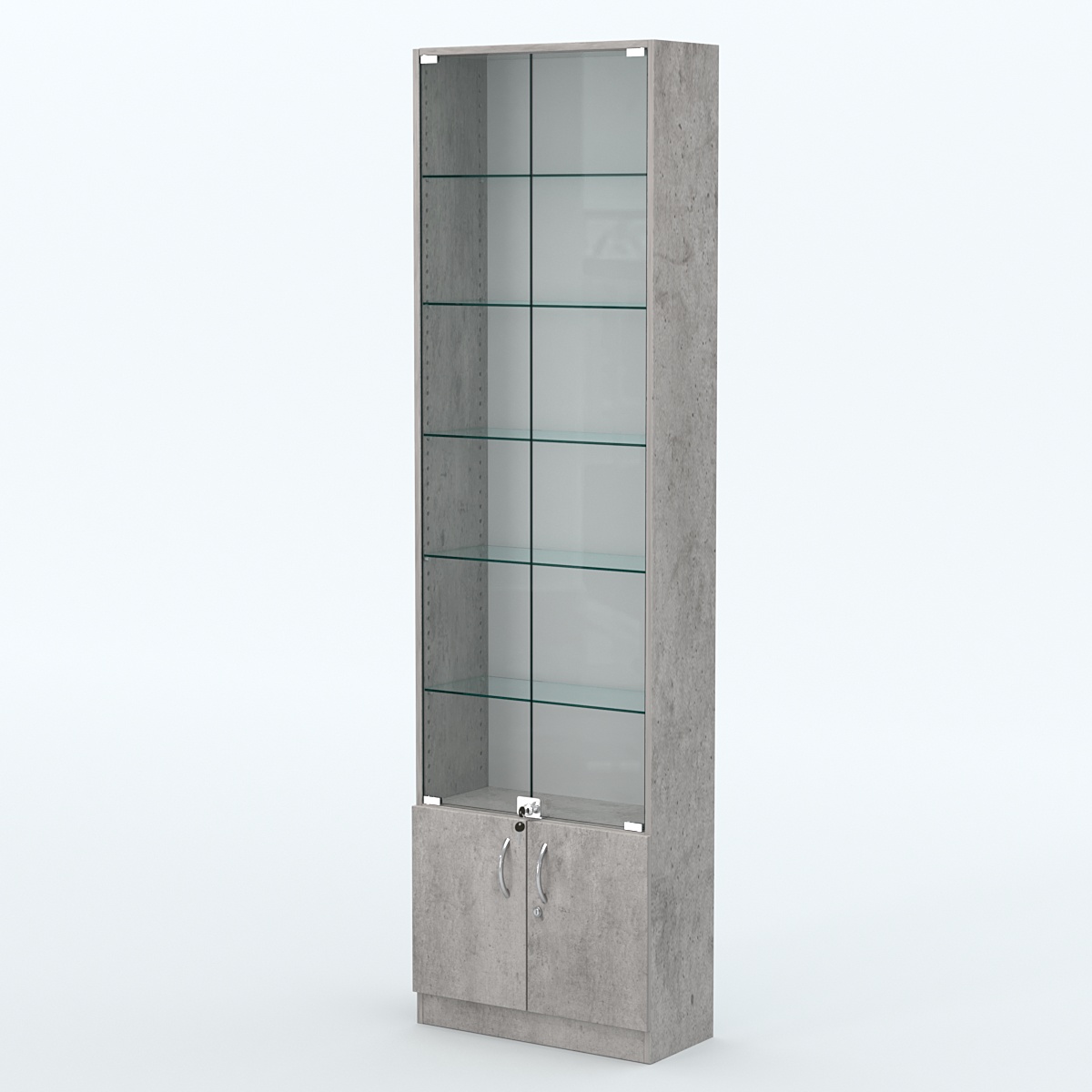 Торговая витрина с 5-ю стеклянными полками 250x600 мм серии NEXT-5 №4 (З/C - ДВП) Бетон Чикаго светло-серый F186 ST9