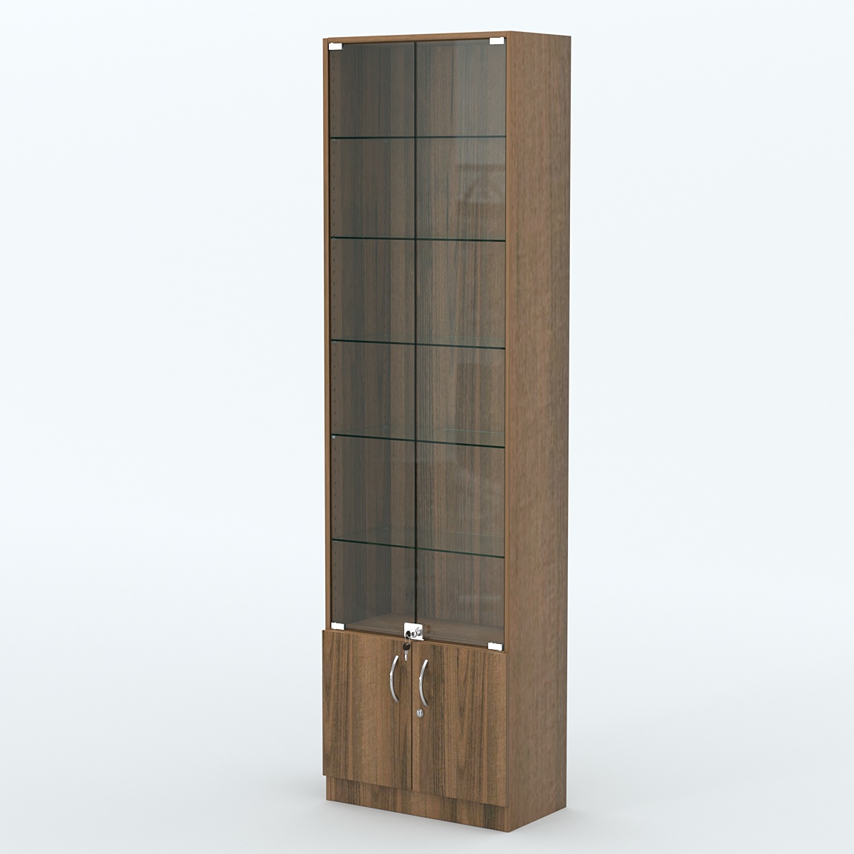 Торговая витрина с 5-ю стеклянными полками 300x600 мм серии NEXT-5 №5 (З/C - ДВП) Орех