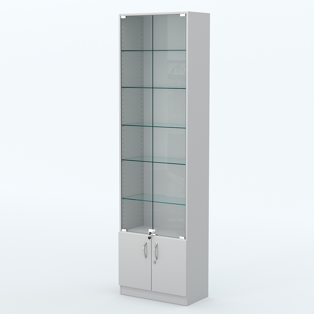 Торговая витрина с 5-ю стеклянными полками 300x600 мм серии NEXT-5 №5 (З/C - ДВП) Серый