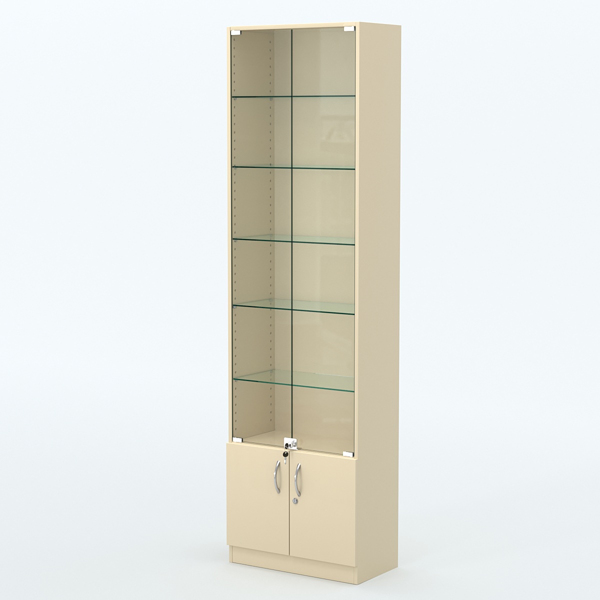 Торговая витрина с 5-ю стеклянными полками 300x600 мм серии NEXT-5 №5 (З/C - ДВП) Крем Вайс