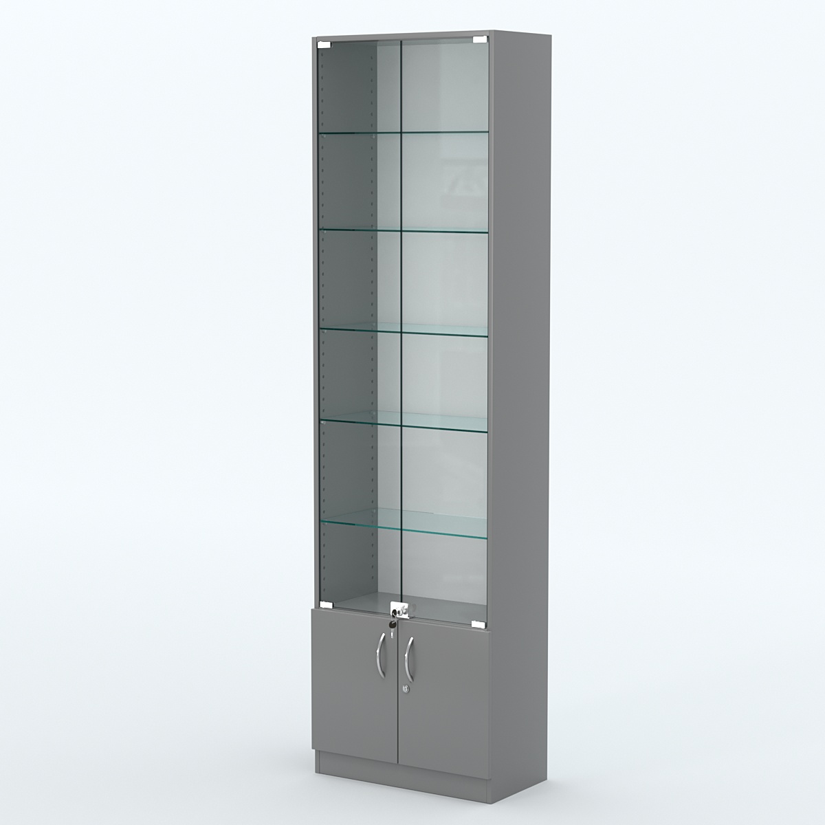 Торговая витрина с 5-ю стеклянными полками 300x600 мм серии NEXT-5 №5 (З/C - ДВП) Темно-Серый