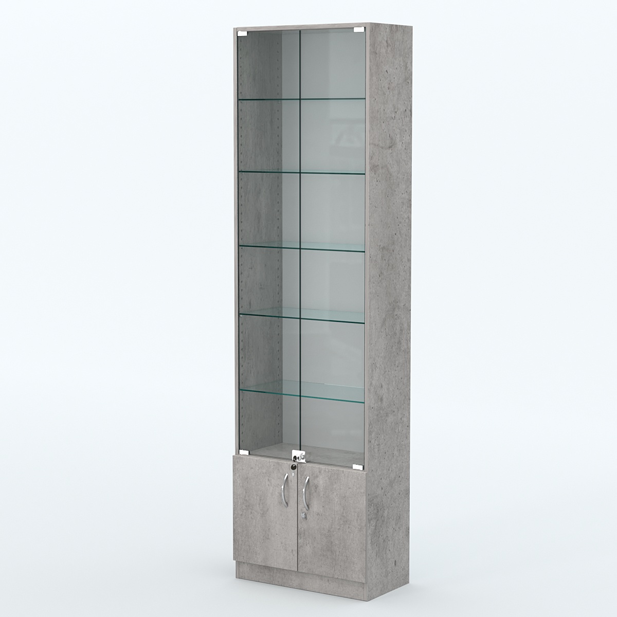Торговая витрина с 5-ю стеклянными полками 300x600 мм серии NEXT-5 №5 (З/C - ДВП) Бетон Чикаго светло-серый F186 ST9