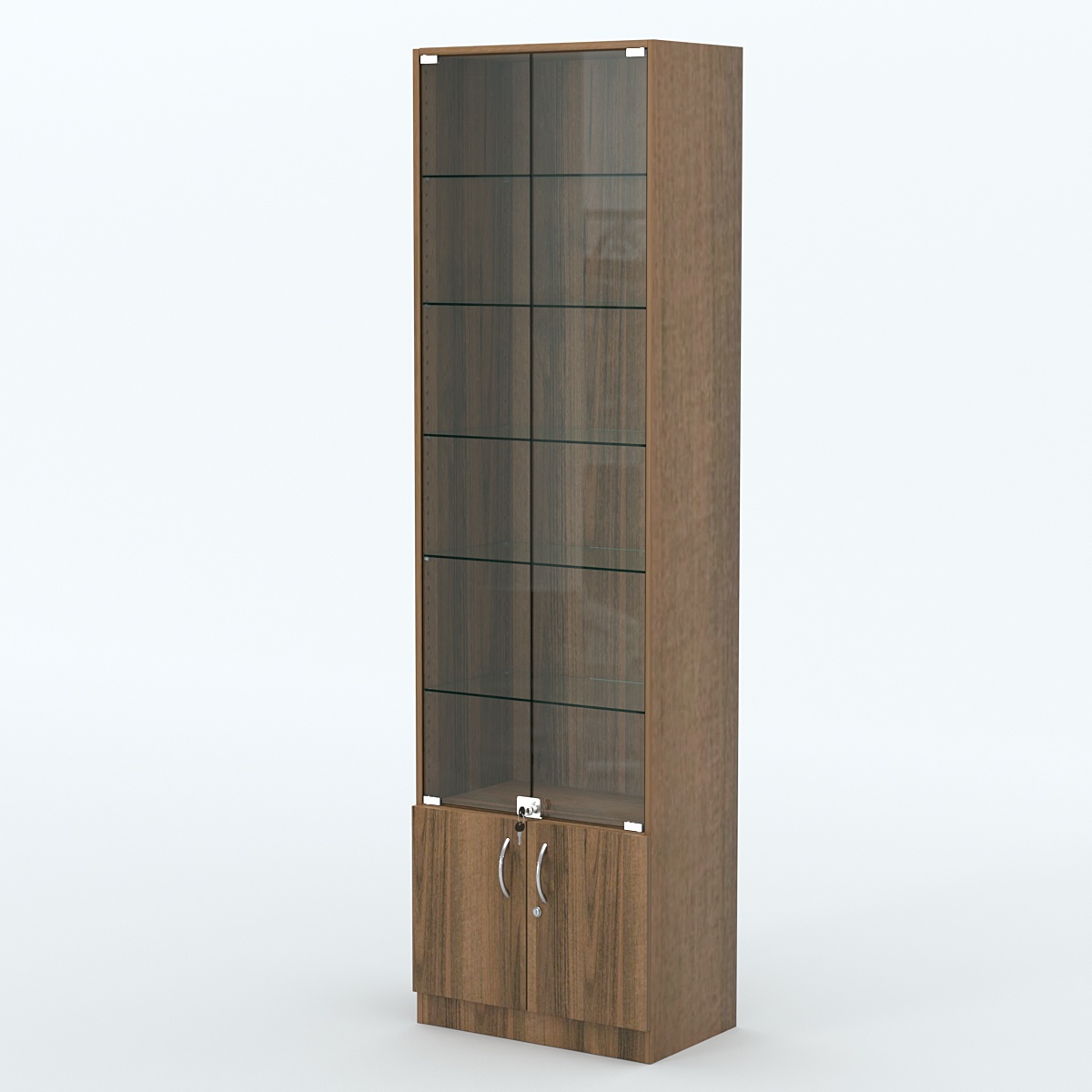 Торговая витрина с 5-ю стеклянными полками 350x600 мм серии NEXT-5 №6 (З/C - ДВП) Орех