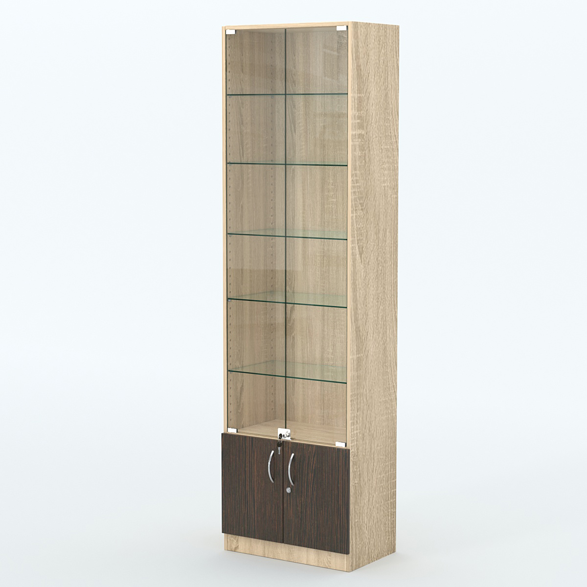 Торговая витрина с 5-ю стеклянными полками 350x600 мм серии NEXT-5 №6 (З/C - ДВП) Дуб Сонома + Дуб Венге