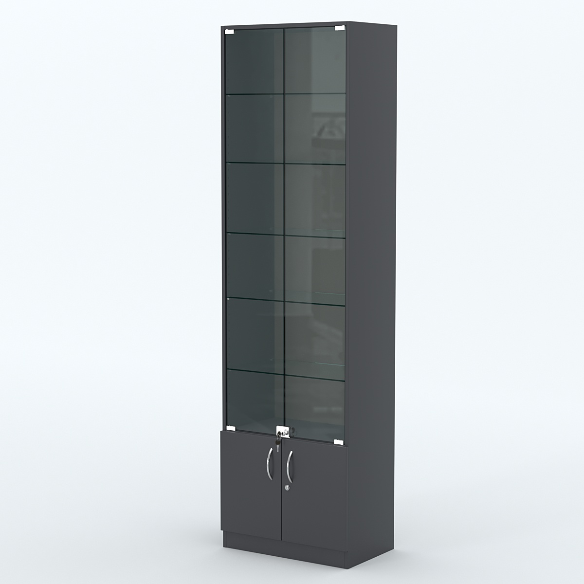 Торговая витрина с 5-ю стеклянными полками 350x600 мм серии NEXT-5 №6 (З/C - ДВП) Антрацит