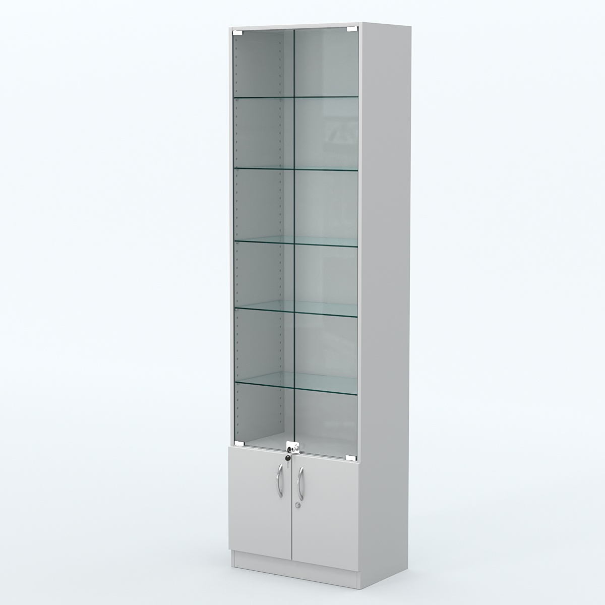 Торговая витрина с 5-ю стеклянными полками 350x600 мм серии NEXT-5 №6 (З/C - ДВП) Серый