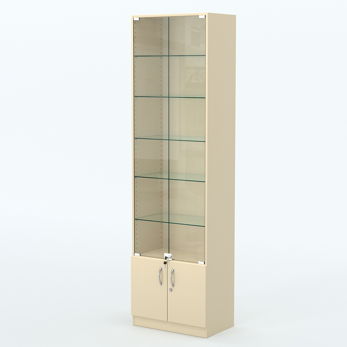 Торговая витрина с 5-ю стеклянными полками 350x600 мм серии NEXT-5 №6 (З/C - ДВП) Крем Вайс