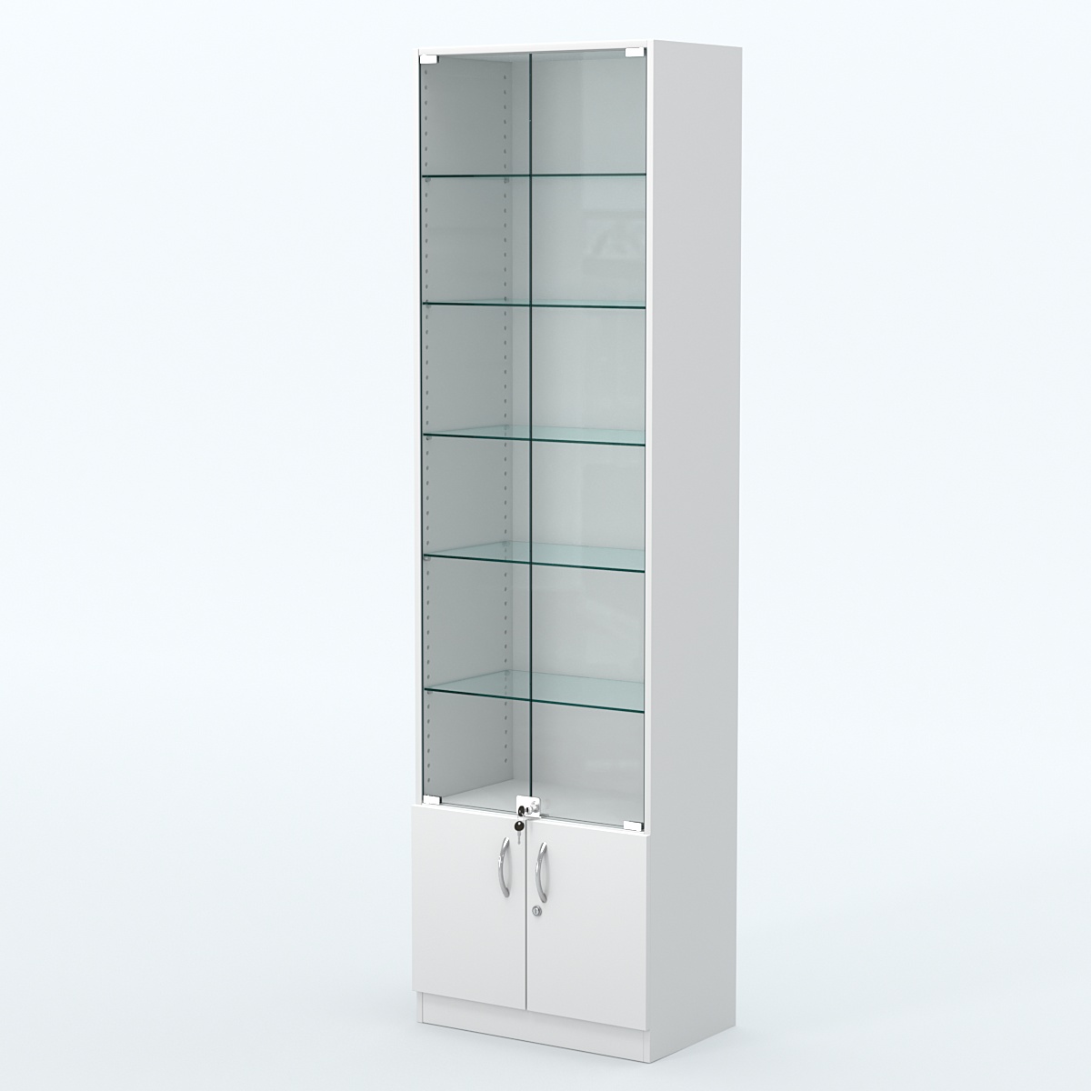 Торговая витрина с 5-ю стеклянными полками 350x600 мм серии NEXT-5 №6 (З/C - ДВП) Белый