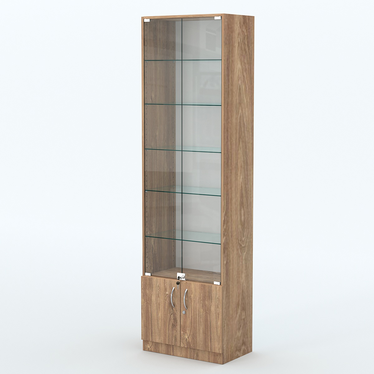 Торговая витрина с 5-ю стеклянными полками 350x600 мм серии NEXT-5 №6 (З/C - ДВП) Дуб Канзас коричневый