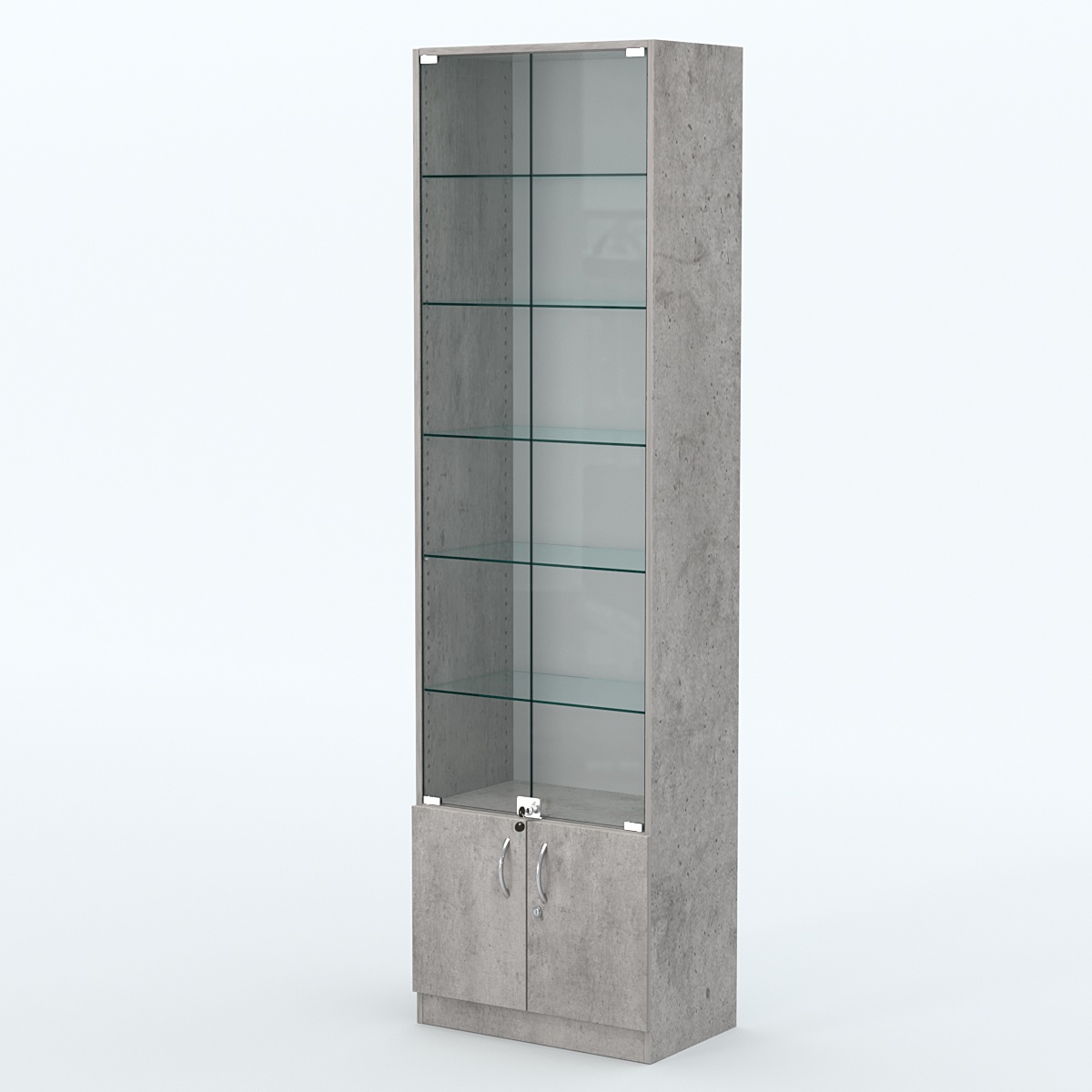 Торговая витрина с 5-ю стеклянными полками 350x600 мм серии NEXT-5 №6 (З/C - ДВП) Бетон Чикаго светло-серый F186 ST9