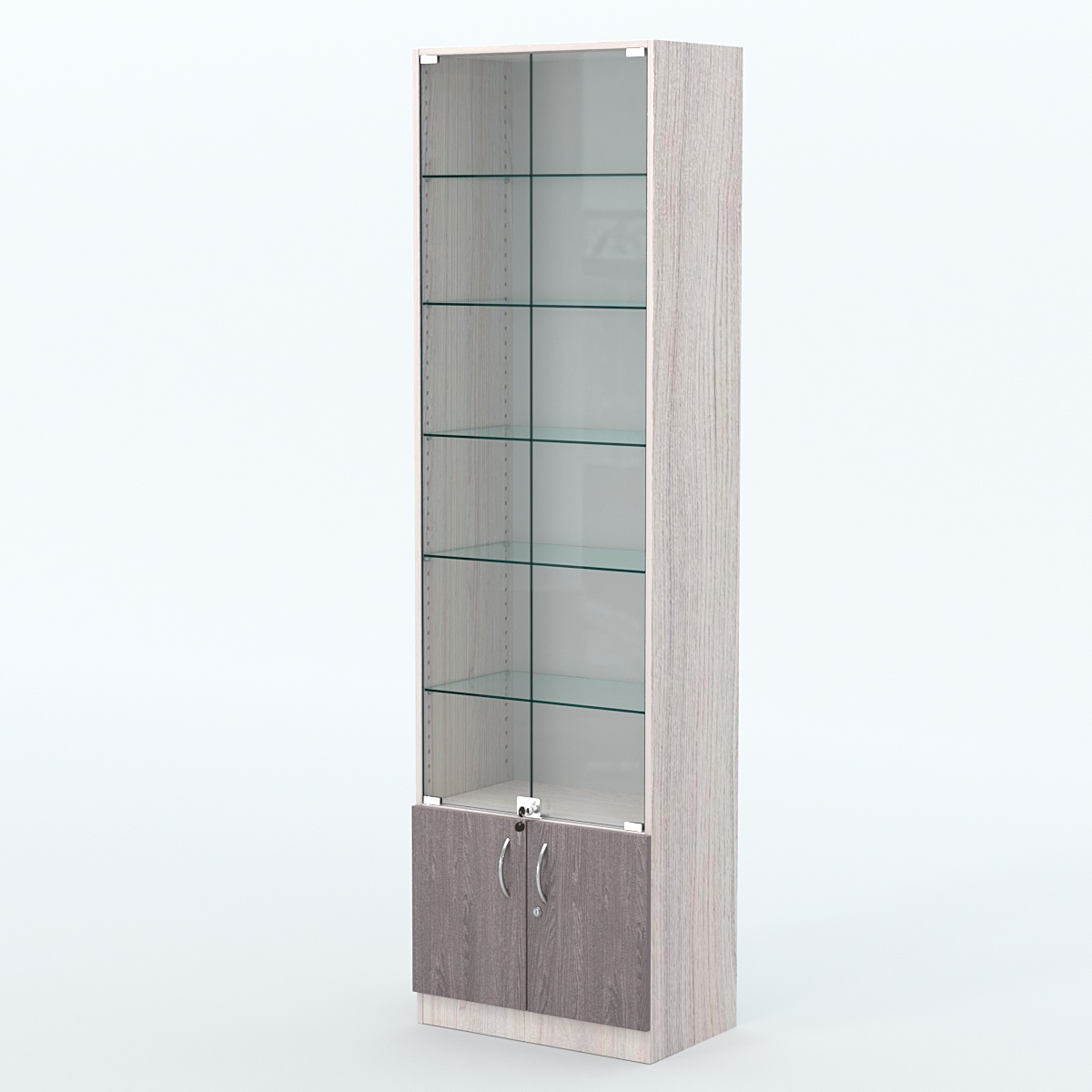 Торговая витрина с 5-ю стеклянными полками 350x600 мм серии NEXT-5 №6 (З/C - ДВП) Ясень Анкор светлый + Ясень Анкор темный