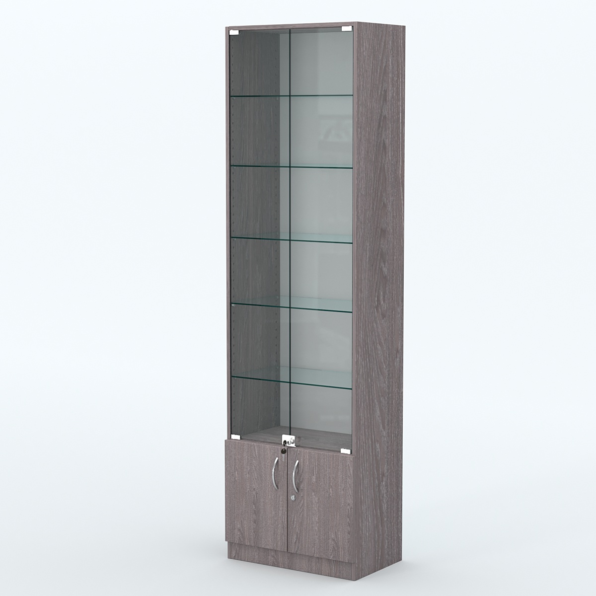 Торговая витрина с 5-ю стеклянными полками 350x600 мм серии NEXT-5 №6 (З/C - ДВП) Ясень Анкор темный