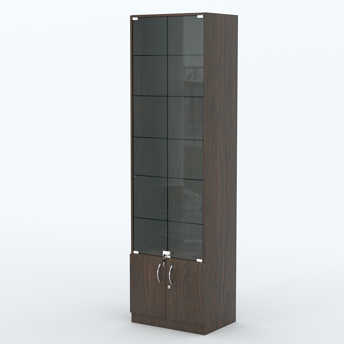 Торговая витрина с 5-ю стеклянными полками 400x600 мм серии NEXT-5 №7 (З/C - ДВП) Дуб Венге