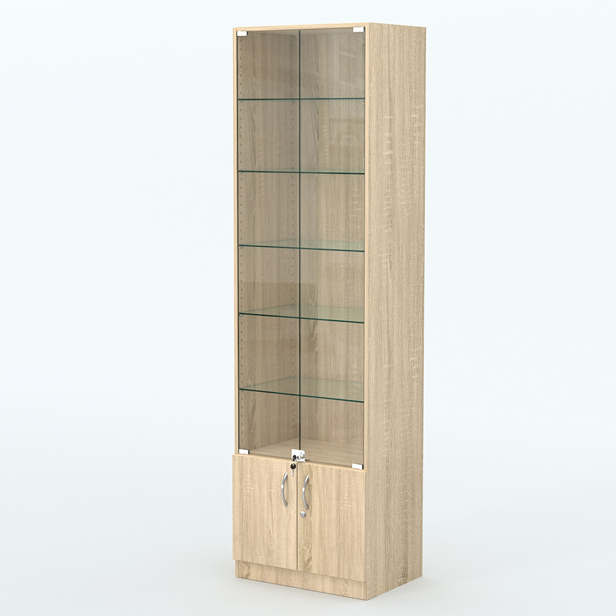 Торговая витрина с 5-ю стеклянными полками 400x600 мм серии NEXT-5 №7 (З/C - ДВП) Дуб сонома