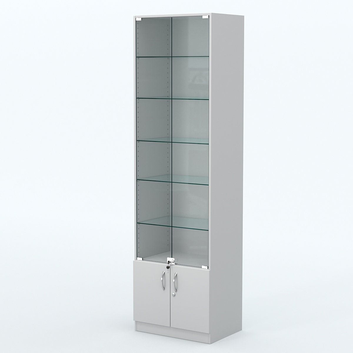 Торговая витрина с 5-ю стеклянными полками 400x600 мм серии NEXT-5 №7 (З/C - ДВП) Серый