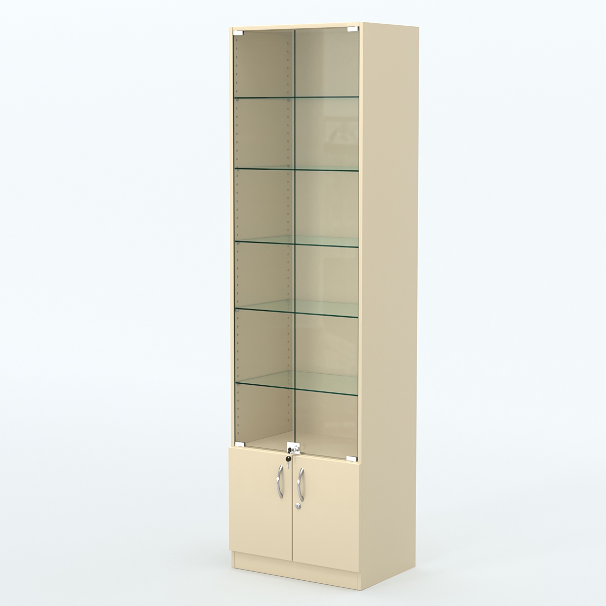 Торговая витрина с 5-ю стеклянными полками 400x600 мм серии NEXT-5 №7 (З/C - ДВП) Крем Вайс