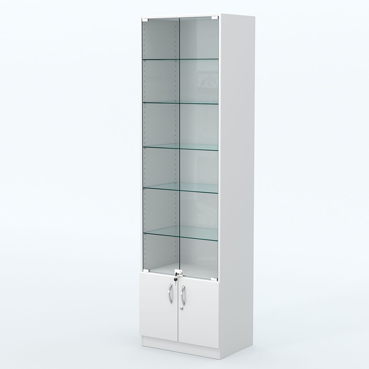 Торговая витрина с 5-ю стеклянными полками 400x600 мм серии NEXT-5 №7 (З/C - ДВП) Белый