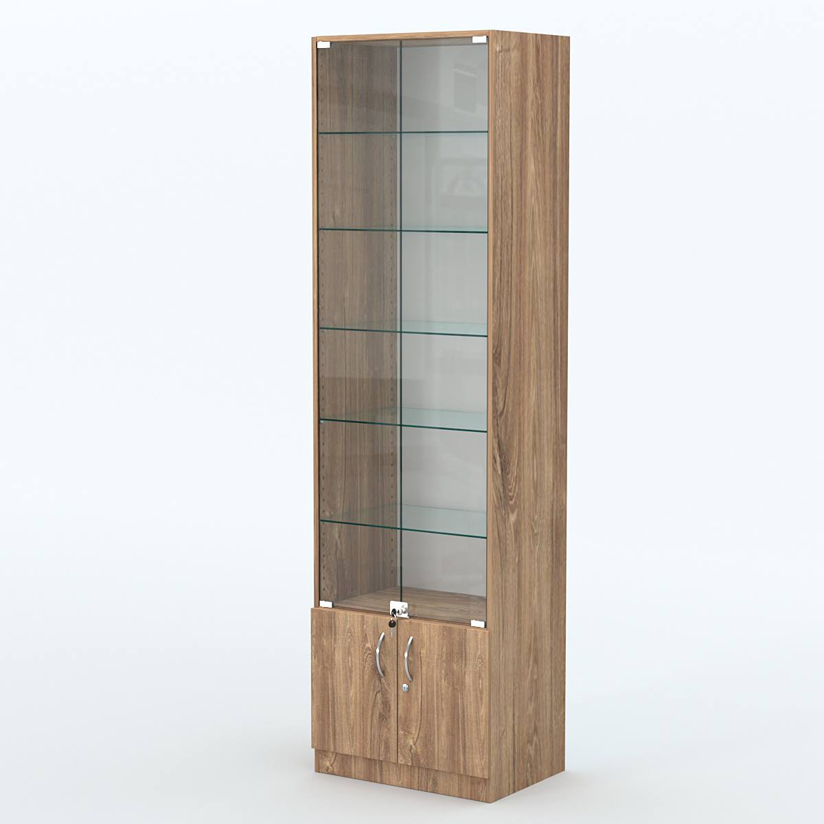 Торговая витрина с 5-ю стеклянными полками 400x600 мм серии NEXT-5 №7 (З/C - ДВП) Дуб Канзас коричневый