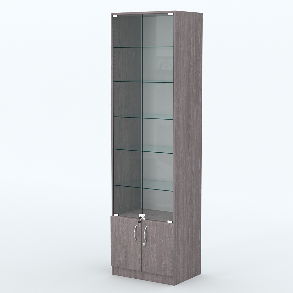 Торговая витрина с 5-ю стеклянными полками 400x600 мм серии NEXT-5 №7 (З/C - ДВП) Ясень Анкор темный