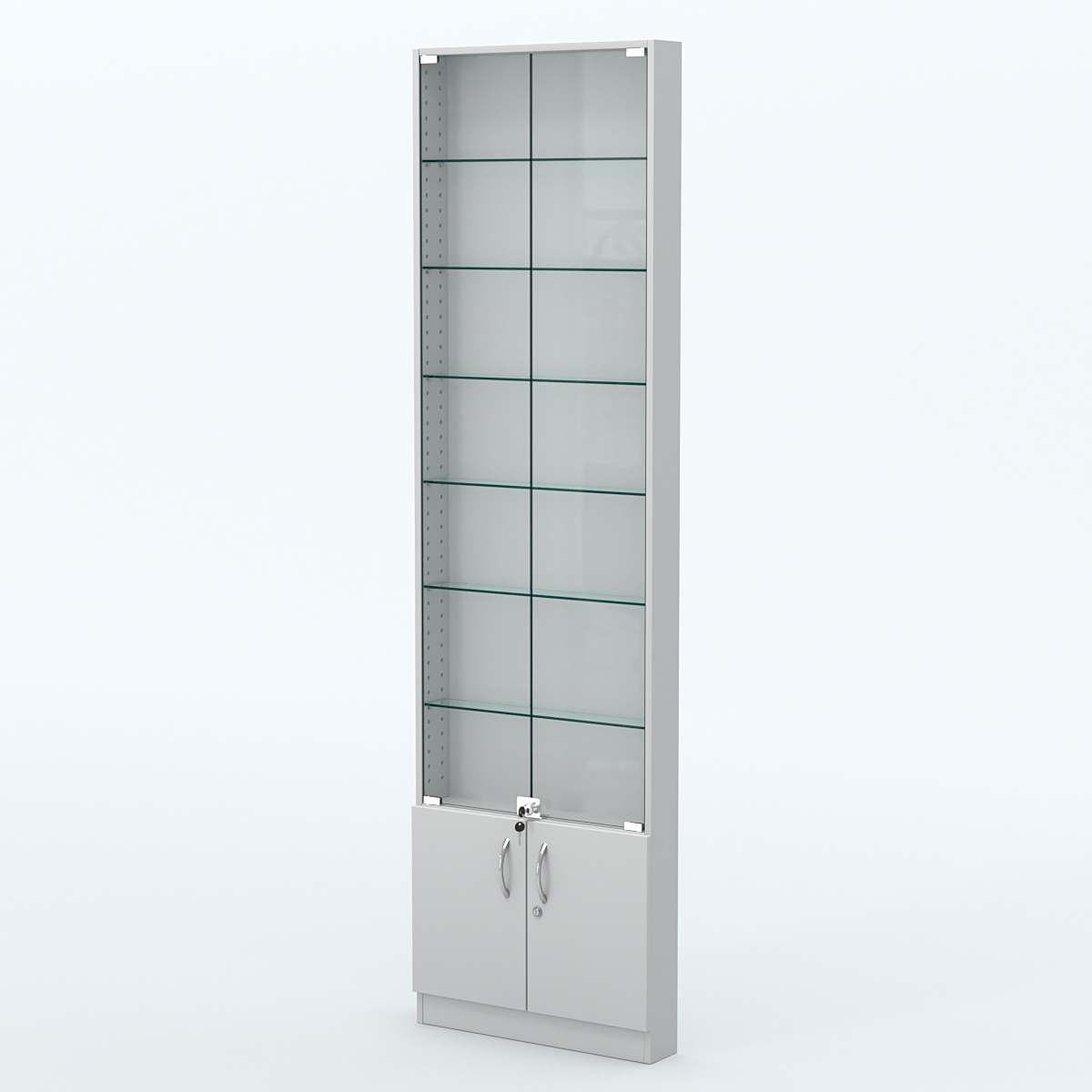 Торговая витрина с 6-ю стеклянными полками 100x600 мм серии NEXT-6 №1 (З/C - ДВП) Серый