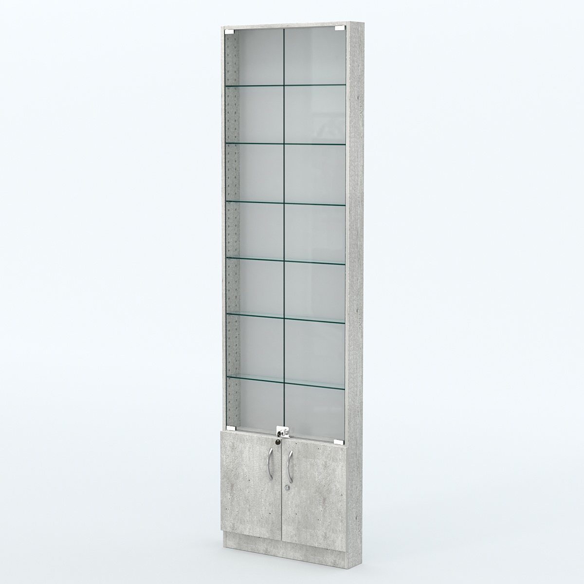 Торговая витрина с 6-ю стеклянными полками 100x600 мм серии NEXT-6 №1 (З/C - ДВП) Метрополитан Грей