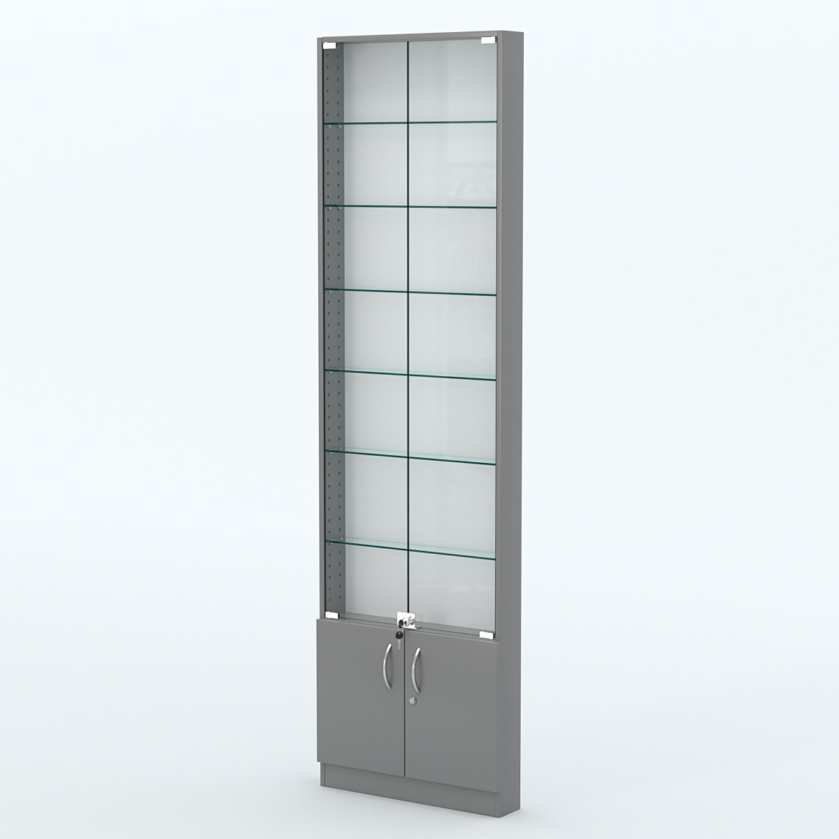 Торговая витрина с 6-ю стеклянными полками 100x600 мм серии NEXT-6 №1 (З/C - ДВП) Темно-Серый