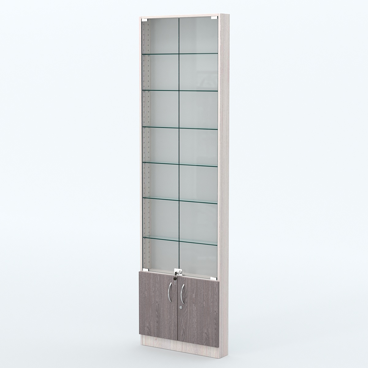 Торговая витрина с 6-ю стеклянными полками 100x600 мм серии NEXT-6 №1 (З/C - ДВП) Ясень Анкор светлый + Ясень Анкор темный