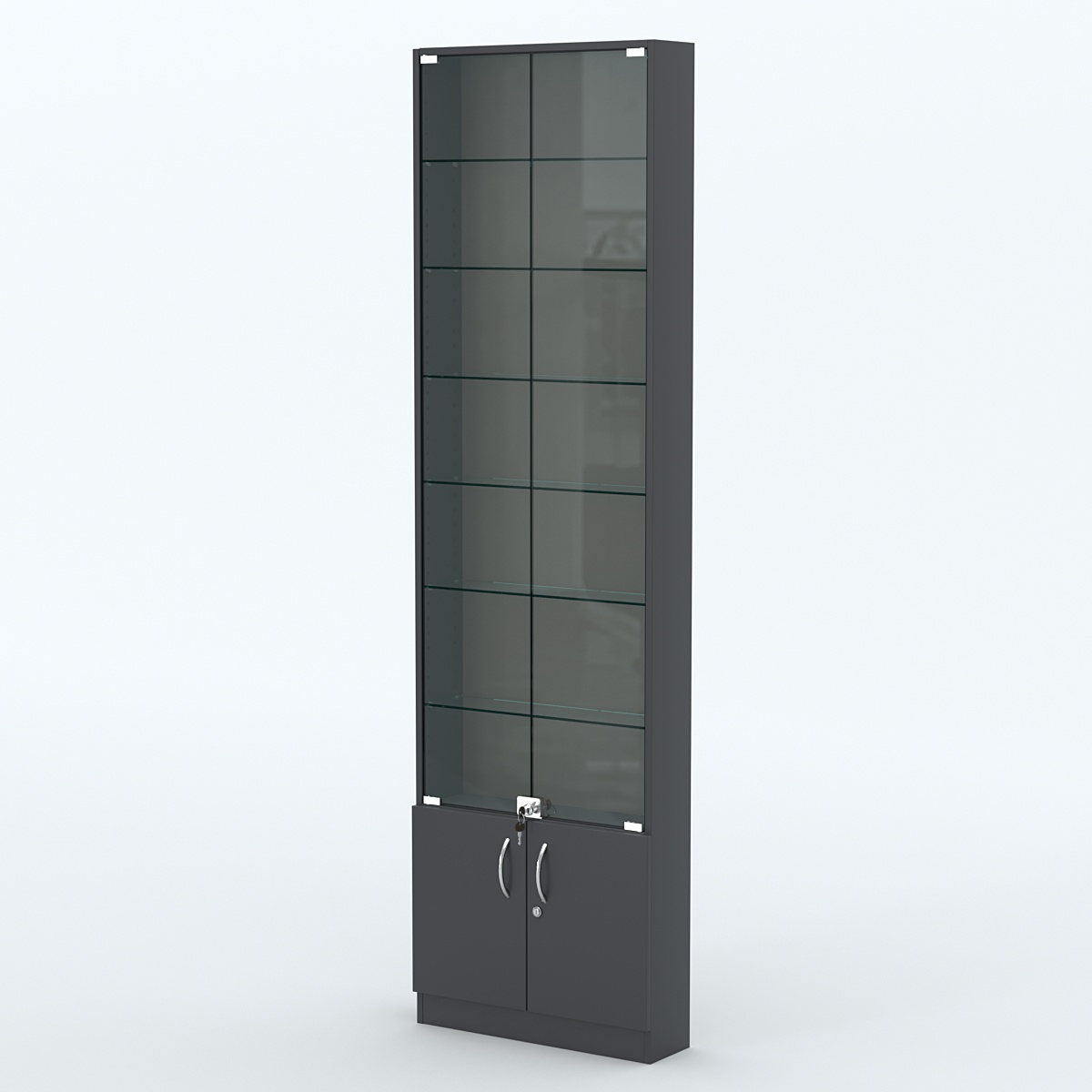 Торговая витрина с 6-ю стеклянными полками 150x600 мм серии NEXT-6 №2 (З/C - ДВП) Антрацит