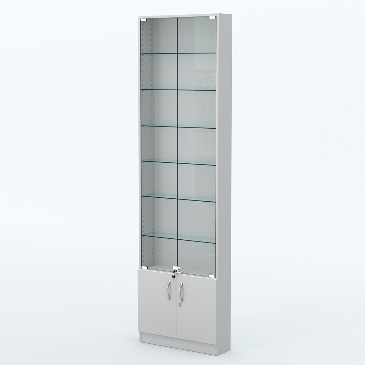 Торговая витрина с 6-ю стеклянными полками 150x600 мм серии NEXT-6 №2 (З/C - ДВП) Серый