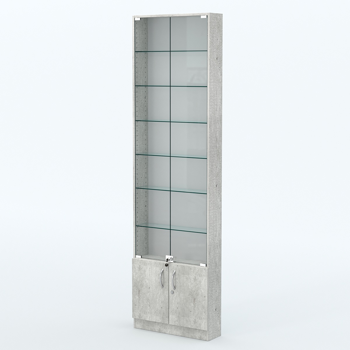 Торговая витрина с 6-ю стеклянными полками 150x600 мм серии NEXT-6 №2 (З/C - ДВП) Метрополитан Грей