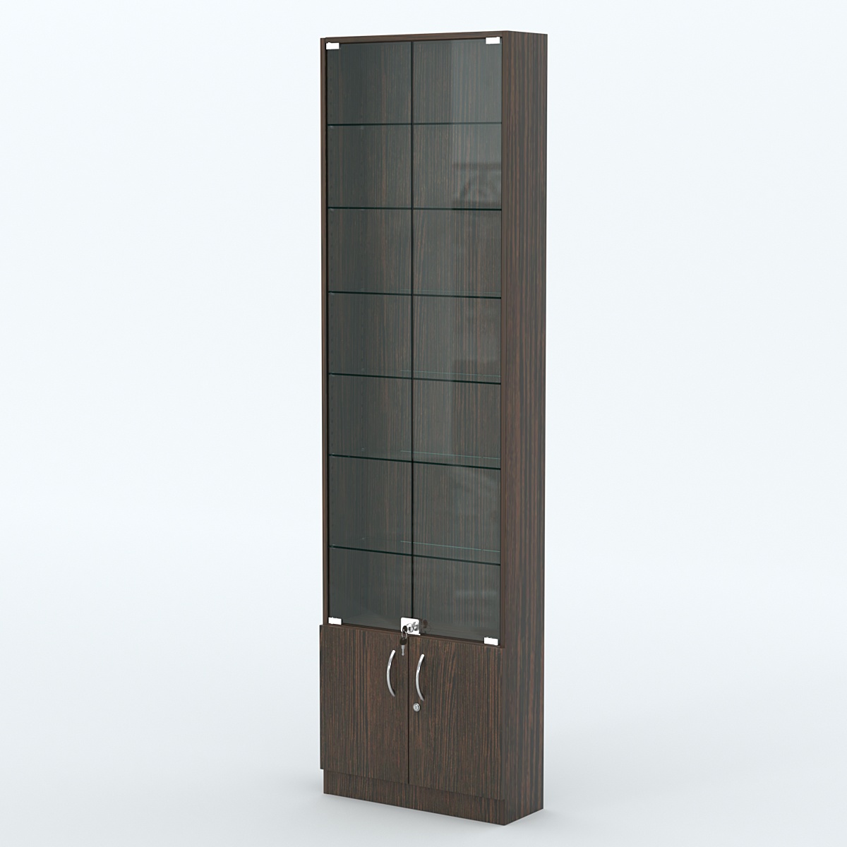 Торговая витрина с 6-ю стеклянными полками 200x600 мм серии NEXT-6 №3 (З/C - ДВП) Дуб Венге