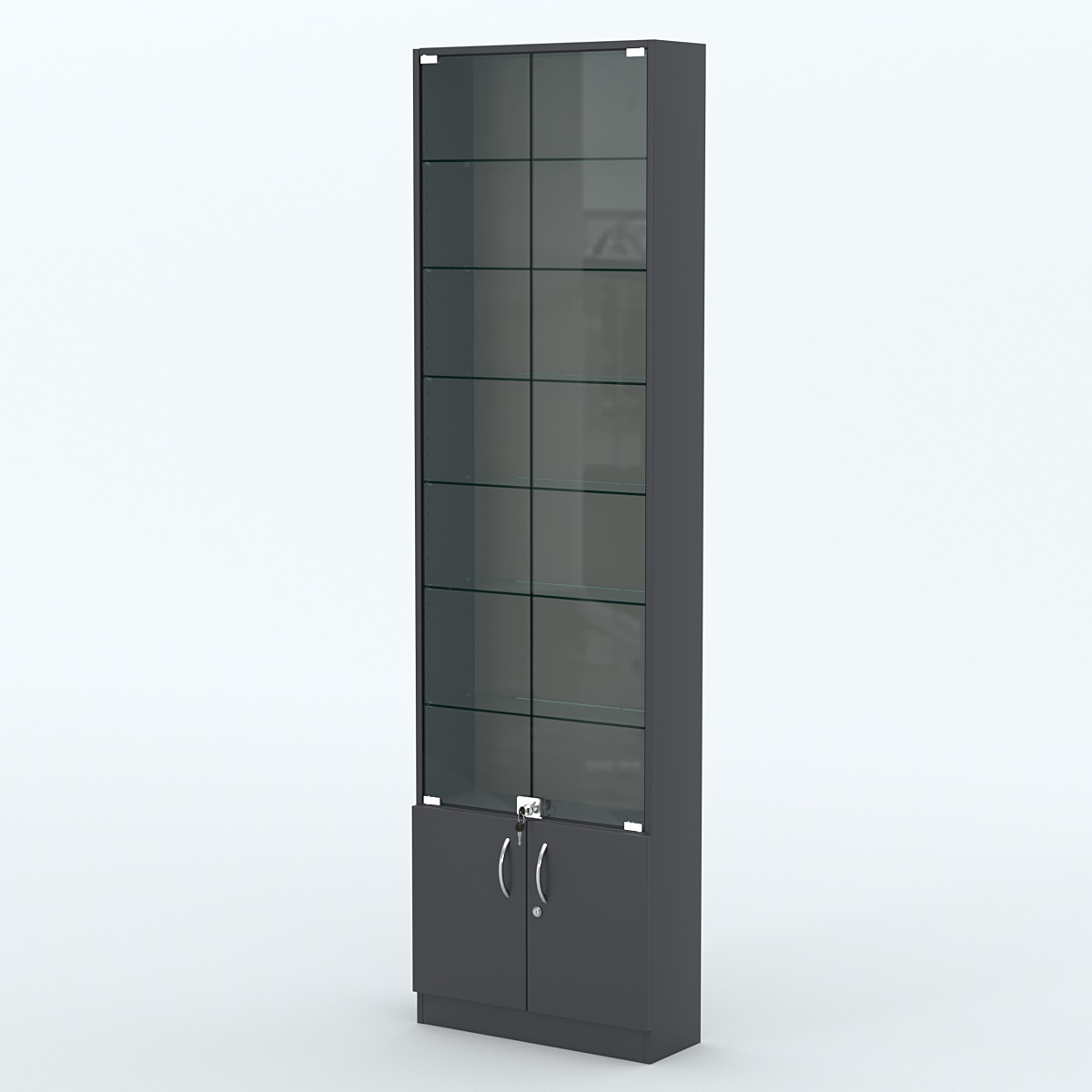 Торговая витрина с 6-ю стеклянными полками 200x600 мм серии NEXT-6 №3 (З/C - ДВП) Антрацит